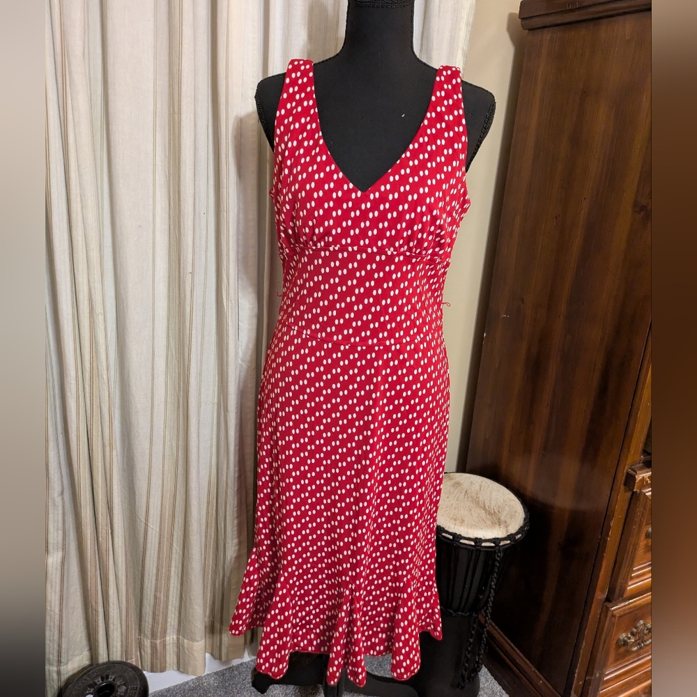 Sleeveless Red Polka Dot Midi Dress